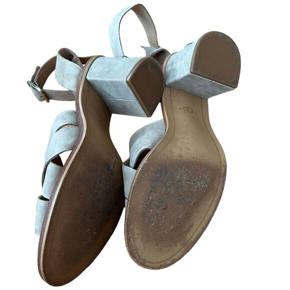 UGG Sandra Taupe Nubuck Heeled Ankle Strap Sandals Size 11 - Picture 6 of 7